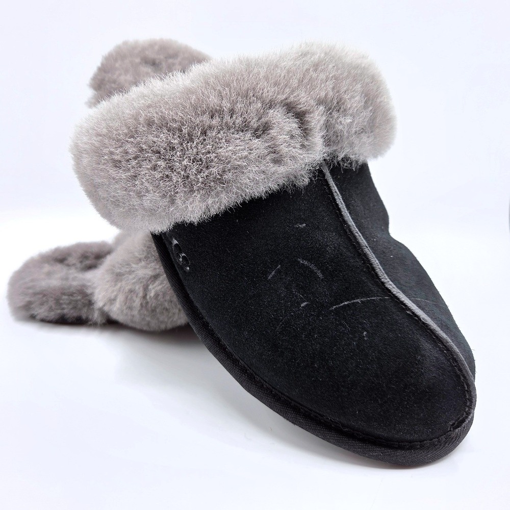 UGG Scuffette II Slippers Women Size 8 Black Grey Good‎ Suede Sheepskin 1106872